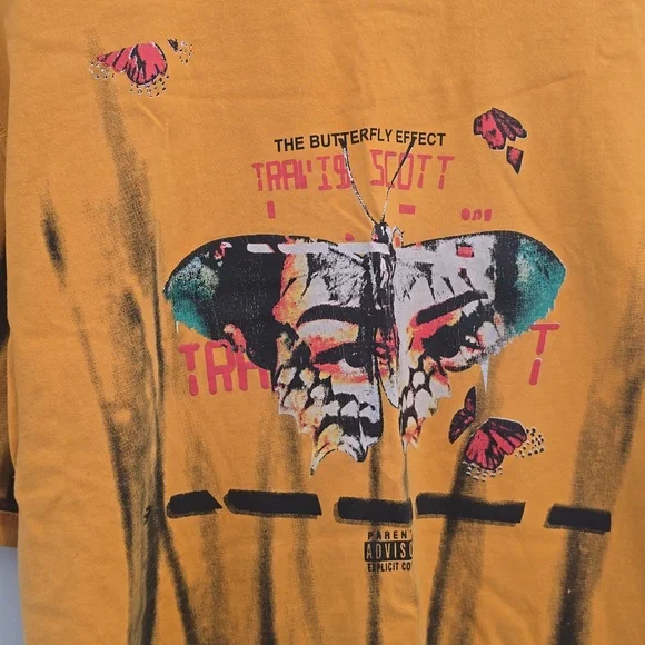 Travis Scott Orange Tie-Dye Butterfly Skull Tee - Picture 2 of 7
